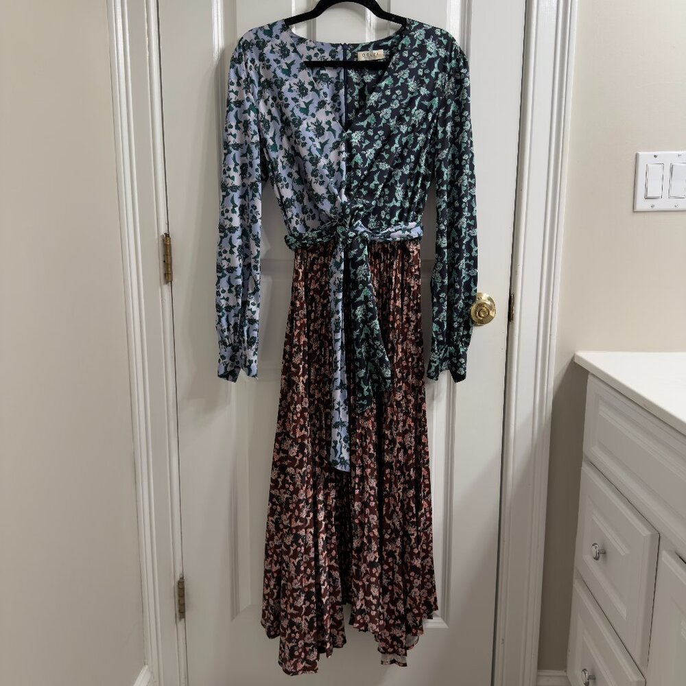 Delfi Collective Camille Pleated Long Sleeve Floral Wrap Dress M Medium